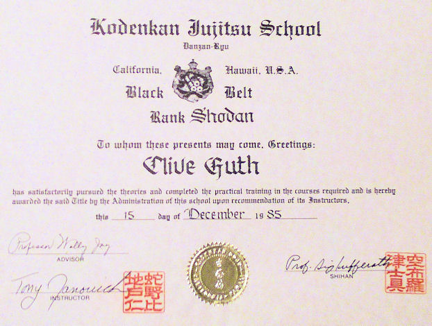 Clive Guth Shodan Certificate
